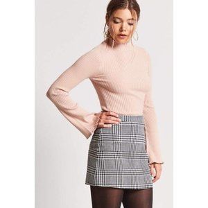 Forever 21 Black and Silver Houndstooth A-Line Side Zip Mini Skirt